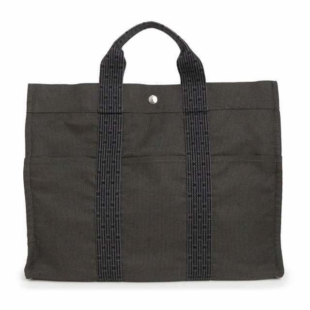 （中古）エルメス HERMES エールライン トート MM ハンドバッグ キャンバス グレー シルバー金具