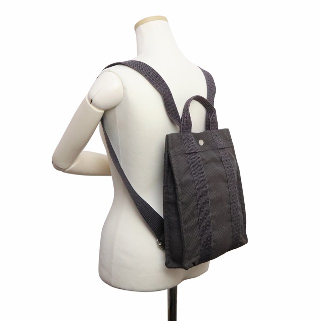 （中古）エルメス HERMES エールライン アド PM リュック デイパック バックパック キャンバス グレー シルバー金具の通販は