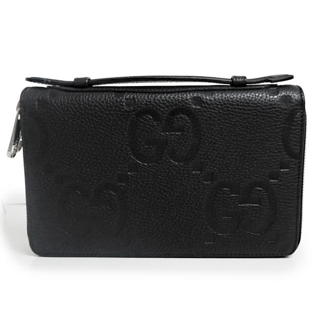 （新品・未使用品）グッチ GUCCI ジャンボ GGトラベル ドキュメントケース ラウンドファスナー ジップ 長財布 セカンドバッグ レザー ブラック 黒 シルバー金具 751760 箱付の通販は 107,250円