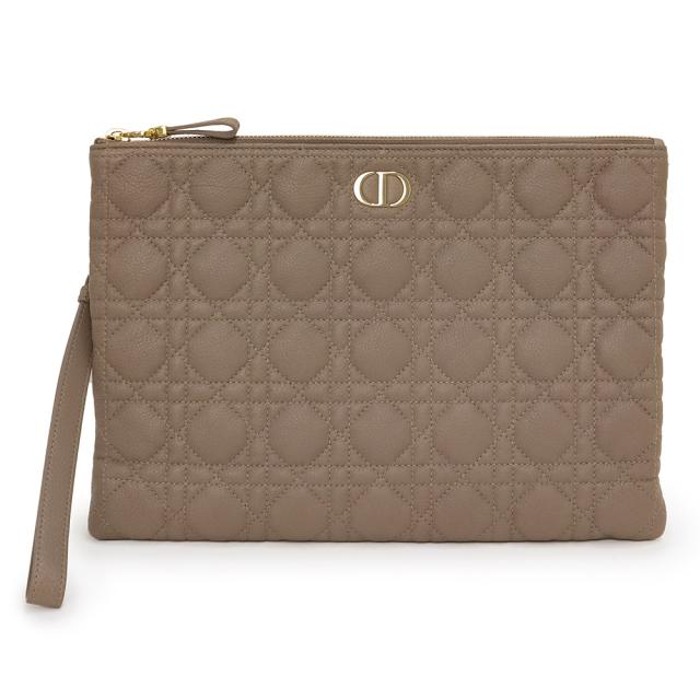 （未使用保管品）クリスチャンディオール Christian Dior Caro デイリーポーチ ラージ  セカンド クラッチバッグ カナージュ カーフスキン レザー ウォームトープ ブラウン 茶 ゴールド金具 S5086UWHC