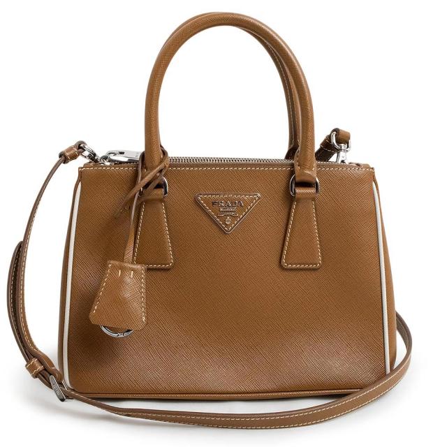（未使用　展示品）プラダ PRADA ガレリア スモール 2WAY ショルダー ハンドバッグ 斜め掛け サフィアーノ レザー CANNELLA ブラウン 茶 シルバー金具 1BA896