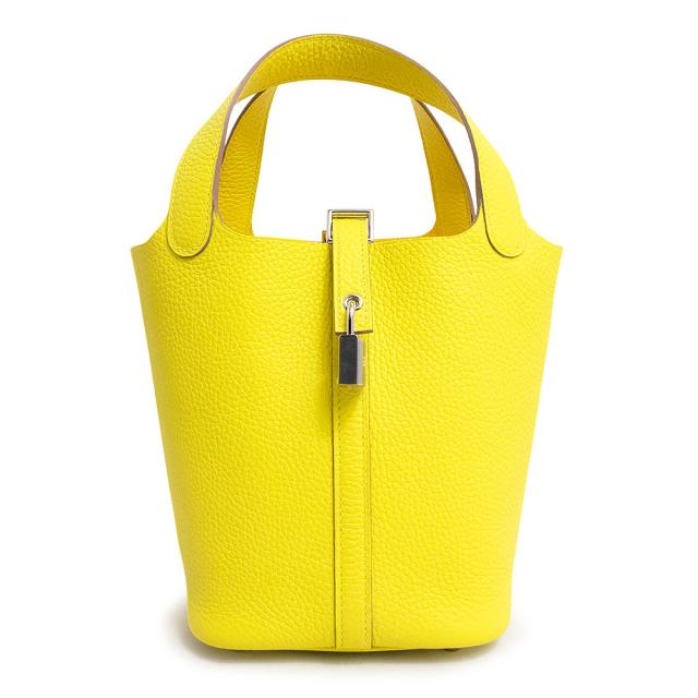 （新品・未使用品）エルメス HERMES ピコタンロック 18 PM ハンドバッグ トリヨンクレマンス レザー ライム イエロー 黄 シルバー金具 B刻印 箱付の通販は