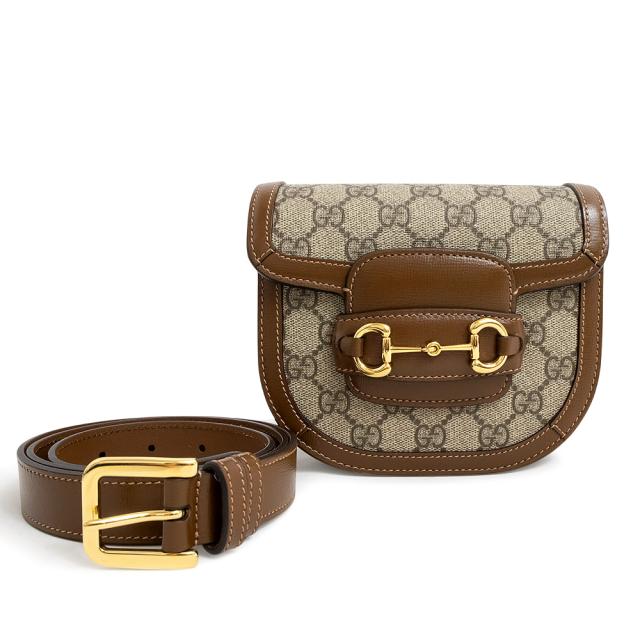 （未使用　展示品）グッチ GUCCI ホースビット 1955 ラウンド ベルトバッグ ウエストポーチ GGスプリームキャンバス レザー ブラウン ベージュ 茶 ゴールド金具 760198_1