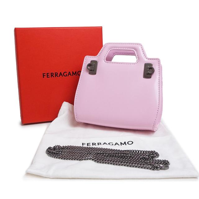 （未使用　展示品）サルヴァトーレフェラガモ Salvatore Ferragamo ガンチーニ ワンダ 2WAY マイクロ チェーン ショルダー ハンドバッグ カーフスキン レザー ピンク ガンメタル金具 213984 箱付_1
