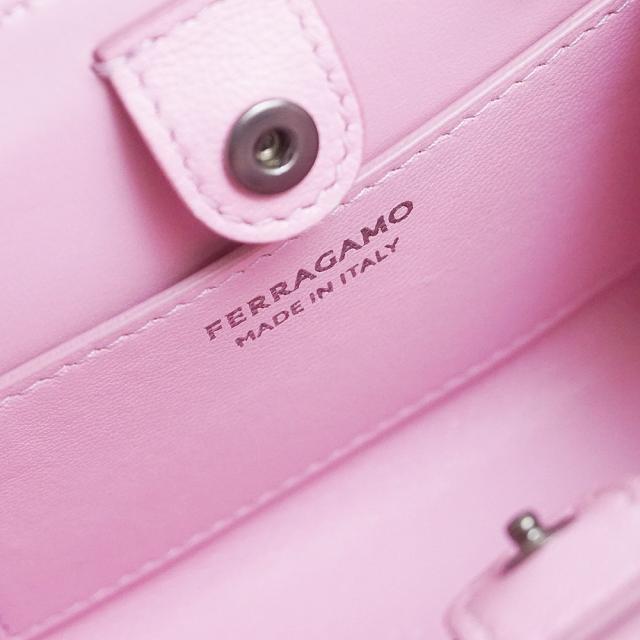 （未使用　展示品）サルヴァトーレフェラガモ Salvatore Ferragamo ガンチーニ ワンダ 2WAY マイクロ チェーン ショルダー ハンドバッグ カーフスキン レザー ピンク ガンメタル金具 213984 箱付_8