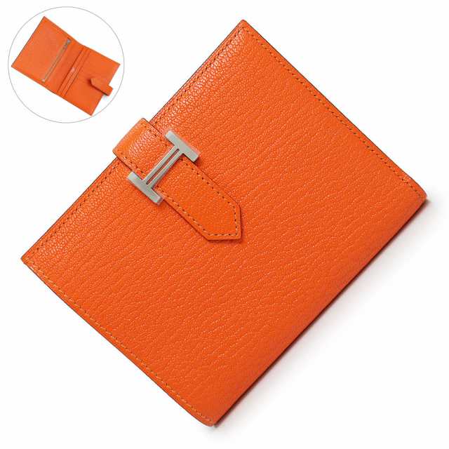 （新品・未使用品）エルメス HERMES ベアン コンパクト 二つ折り財布 シェブル シェーブルミゾール レザー オレンジミニウム シルバー金具 B刻印 箱付の通販は折りたたみ財布