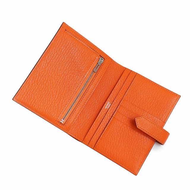 （新品・未使用品）エルメス HERMES ベアン コンパクト 二つ折り財布 シェブル シェーブルミゾール レザー オレンジミニウム シルバー金具 B刻印 箱付の通販は