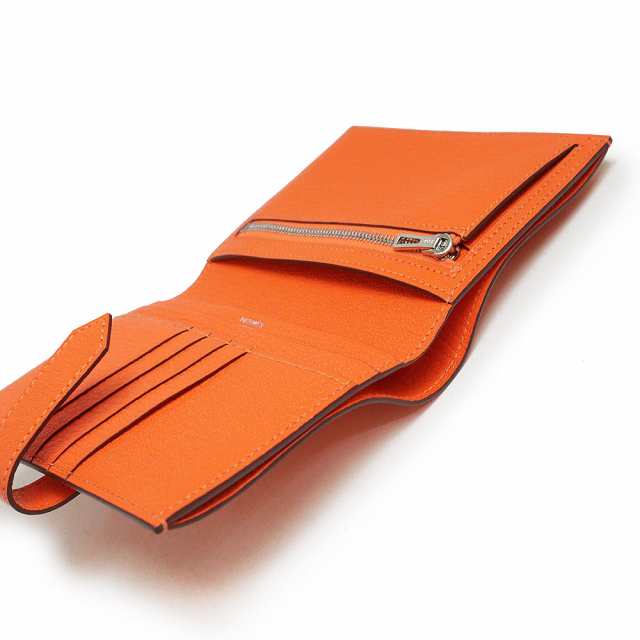 （新品・未使用品）エルメス HERMES ベアン コンパクト 二つ折り財布 シェブル シェーブルミゾール レザー オレンジミニウム シルバー金具 B刻印 箱付の通販は
