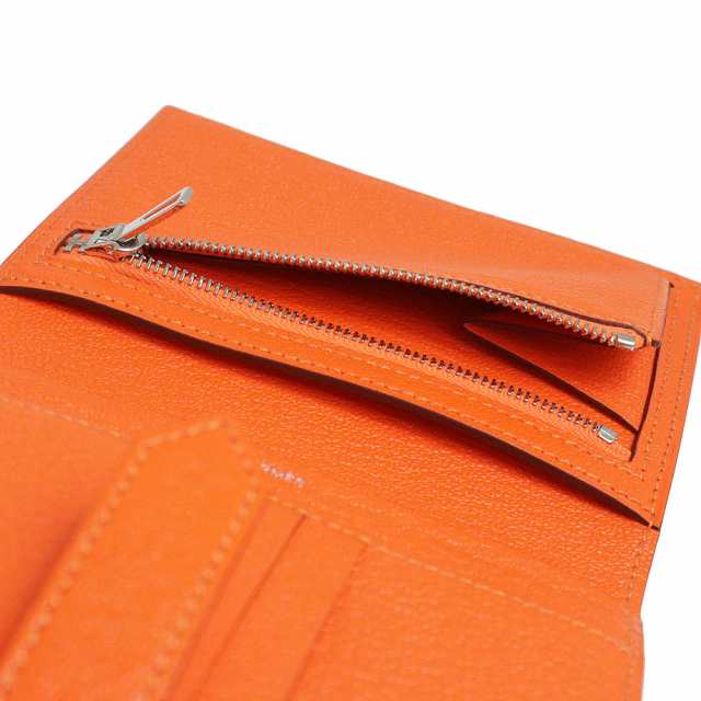 （新品・未使用品）エルメス HERMES ベアン コンパクト 二つ折り財布 シェブル シェーブルミゾール レザー オレンジミニウム シルバー金具 B刻印 箱付の通販は