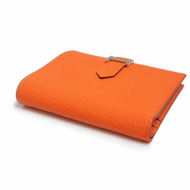 （新品・未使用品）エルメス HERMES ベアン コンパクト 二つ折り財布 シェブル シェーブルミゾール レザー オレンジミニウム シルバー金具 B刻印 箱付の通販は