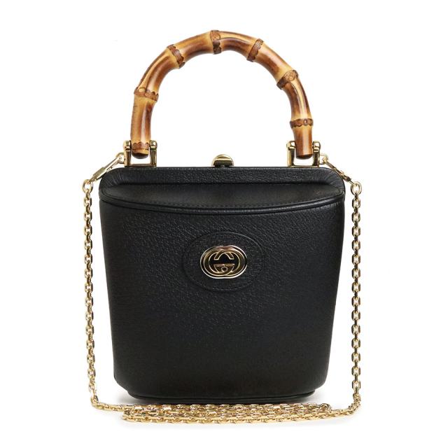 （未使用　展示品）グッチ GUCCI バンブー バケット 日本限定 2way チェーンショルダー ハンドバッグ 斜め掛け レザー ブラック 黒 ゴールド金具 616436
