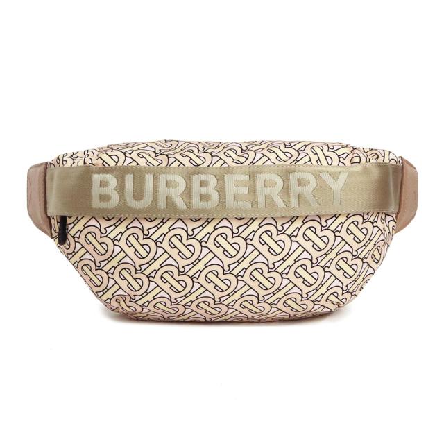（未使用　展示品）バーバリー BURBERRY ソニー モノグラム ウエスト ボディバッグ ショルダー 斜め掛け ナイロン レザー ベージュ ピンク ゴールド金具 8011616