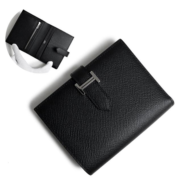 （未使用　展示品）エルメス HERMES ベアン コンパクト 二つ折り財布 ヴォーエプソン レザー ノワール ブラック 黒 シルバー金具 Z刻印 箱付の通販は