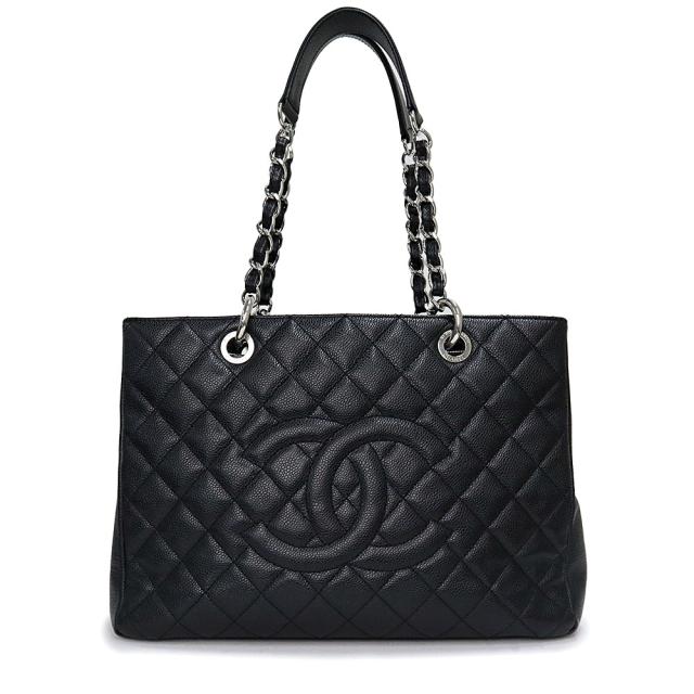 （中古）シャネル CHANEL ココマーク マトラッセ GST チェーン トート ショルダーバッグ キャビアスキン レザー ブラック 黒 シルバー金具 A50995の通販は