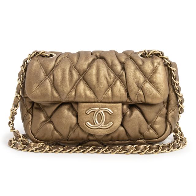 （美品）シャネル CHANEL バブルキルト マトラッセ Wチェーン 2Way フラップ ショルダーバッグ 斜め掛け ラムスキン レザー ゴールド マットゴールド金具 A48470