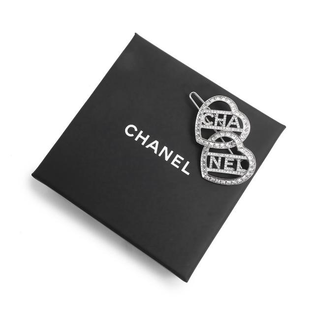 （新品・未使用品）シャネル CHANEL ハート ロゴ ラインストーン バレッタ クリップ 髪留め ヘアアクセサリー シルバー ABB671 箱付_1