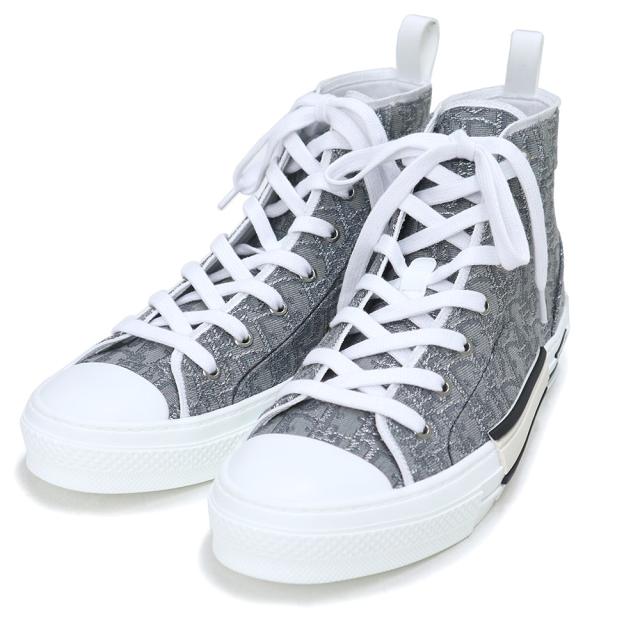 （未使用保管品）クリスチャンディオール Christian Dior B23 ハイトップスニーカー 靴 #43 28cm オブリーク ジャカード グレー シルバー金具 3SH126ZTU