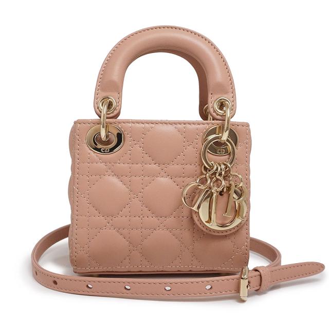 （未使用　展示品）クリスチャンディオール Christian Dior レディディオール LADY DIOR マイクロ カナージュ 2WAY ショルダー ハンドバッグ ラムスキン レザー ピンク ローズデヴァン ゴールド金具 S0856ONGE 箱付
