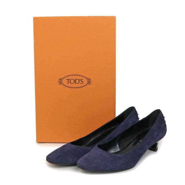 （中古）トッズ TOD’S スタッズ GOMMA T35 パンプス 靴 スウェード スエード ＃36 1/2 23.5cm ネイビー 紺 ゴールド金具 XXW0UW0 箱付