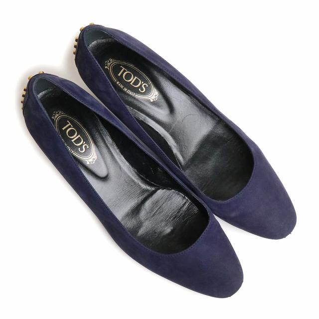 （中古）トッズ TOD’S スタッズ GOMMA T35 パンプス 靴 スウェード スエード ＃36 1/2 23.5cm ネイビー 紺 ゴールド金具 XXW0UW0 箱付