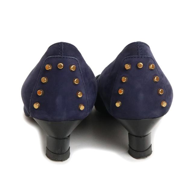 （中古）トッズ TOD’S スタッズ GOMMA T35 パンプス 靴 スウェード スエード ＃36 1/2 23.5cm ネイビー 紺 ゴールド金具 XXW0UW0 箱付