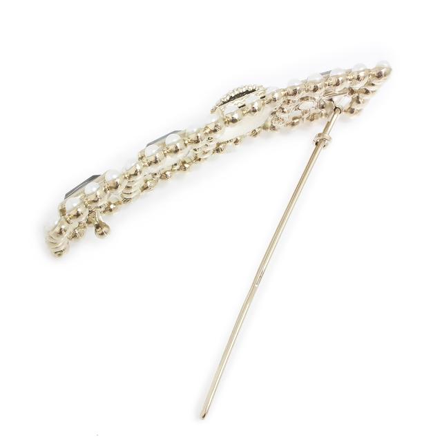 （未使用保管品）シャネル CHANEL ココマーク パール ストーン スクエア バレッタ クリップ 髪留め ヘアアクセサリー ゴールド_2