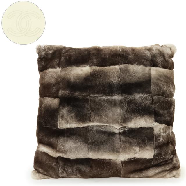 （美品）シャネル CHANEL ココマーク クッション カシミヤ 100％ オリラグ 100% アイボリー ブラウン 白 茶