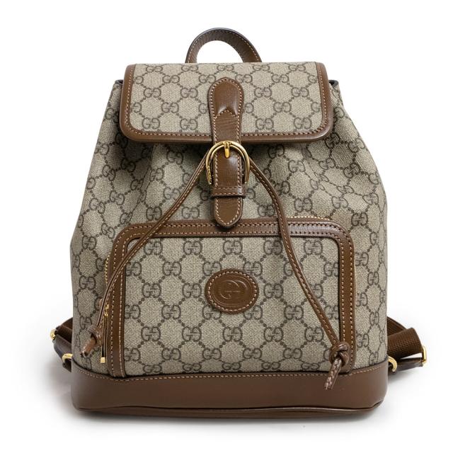 （未使用　展示品）グッチ GUCCI インターロッキングG バックパック リュック デイパック GGスプリームキャンバス ベージュ エボニー 茶 ゴールド金具 674147