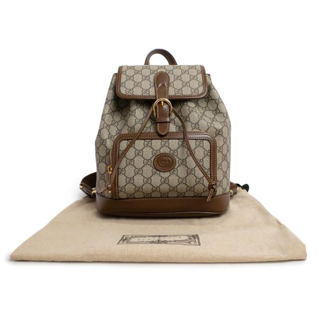 （未使用　展示品）グッチ GUCCI インターロッキングG バックパック リュック デイパック GGスプリームキャンバス ベージュ エボニー 茶 ゴールド金具 674147_1