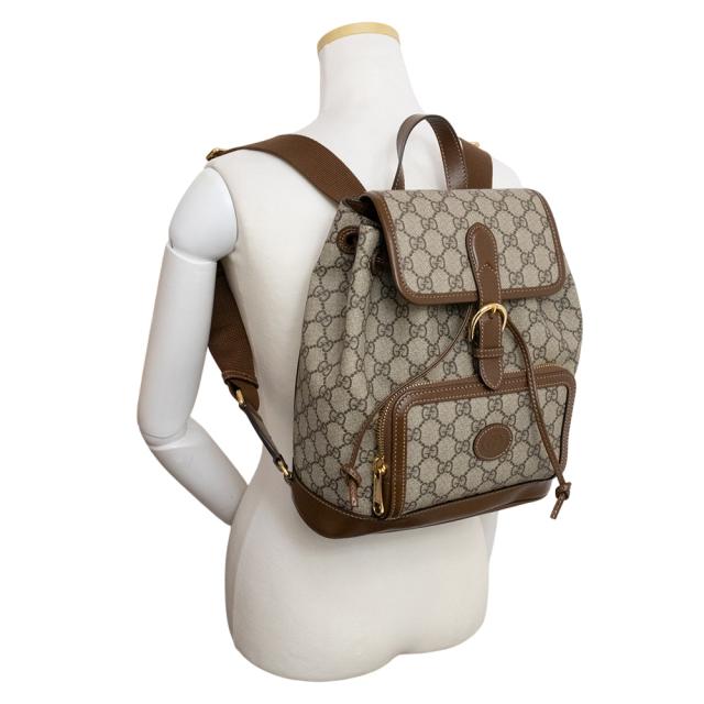 （未使用　展示品）グッチ GUCCI インターロッキングG バックパック リュック デイパック GGスプリームキャンバス ベージュ エボニー 茶 ゴールド金具 674147_7