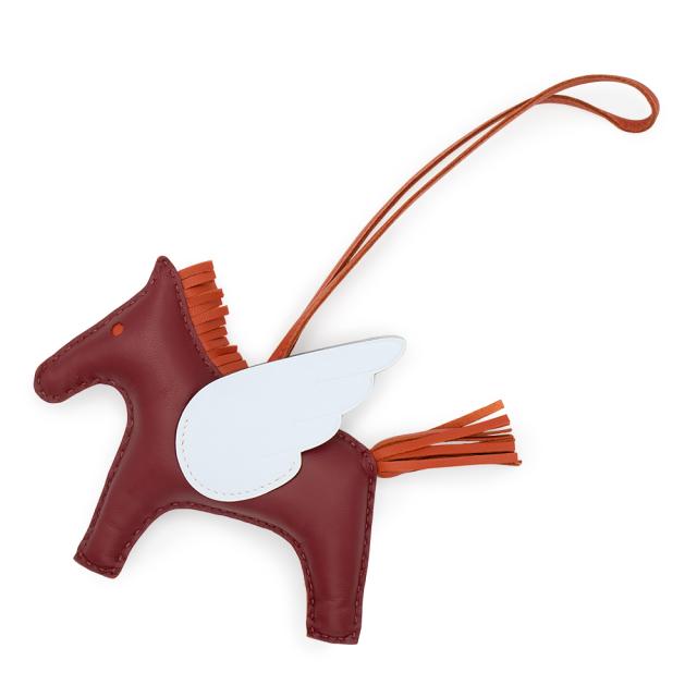 （新品・未使用品）エルメス HERMES ロデオ ペガサス MM チャーム アニューミロ ラムスキン ヴォースイフト レザー ルージュグレナ ブルーブリュム コーネリアン 赤 水色 茶 U刻印 箱付