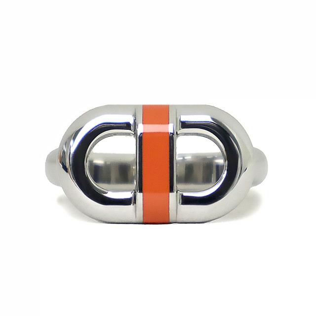 （新品・未使用品）エルメス HERMES マイヨン リング 指輪 T60 #20.5号 ステンレススチール ラッカーメタル シルバー オランジュ フィールド オレンジ 箱付