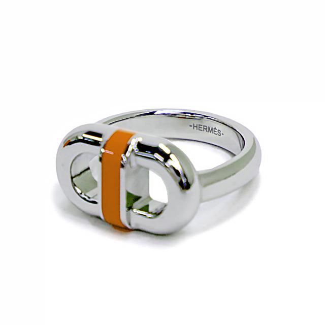（新品・未使用品）エルメス HERMES マイヨン リング 指輪 T60 #20.5号 ステンレススチール ラッカーメタル シルバー オランジュ フィールド オレンジ 箱付_4