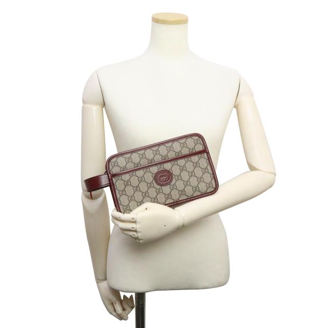 （未使用　展示品）グッチ GUCCI インターロッキングＧ トラベルケース ポーチ クラッチ セカンドバッグ GGスプリームキャンバス レザー ボルドー ベージュ ゴールド金具 625764 箱付_7