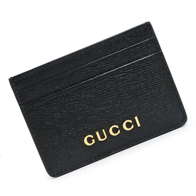 （未使用　展示品）グッチ GUCCI ロゴ スクリプト カードケース パスケース 名刺入れ 定期入れ レザー ブラック 黒 ゴールド金具 773428 箱付