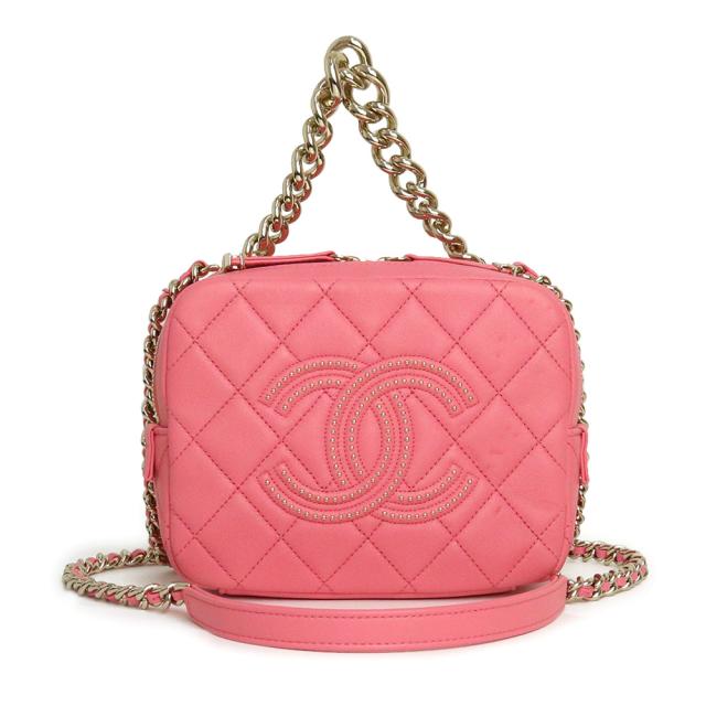 （美品）シャネル CHANEL マトラッセ バニティ 2Way 斜め掛け チェーン ショルダー ハンドバッグ ラムスキン レザー ピンク ゴールド金具 AS1512 箱付