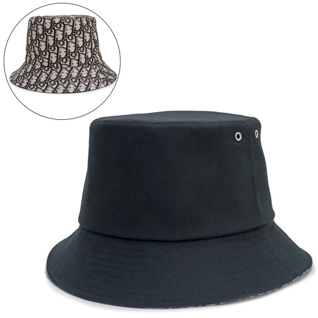 DIOR ハット バケハ ブラック 58 DIOR OBLIQUE BUCKET HAT Black Grey Blended Cotton Jacquard
