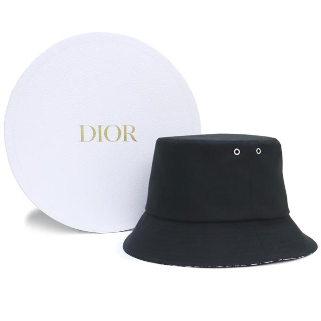 （未使用保管品）クリスチャンディオール Christian Dior ボブハット リバーシブル 帽子 #58 ポリエステル コットン ポリウレタン ブラック 黒 シルバー金具 95TDD923A130 箱付_1