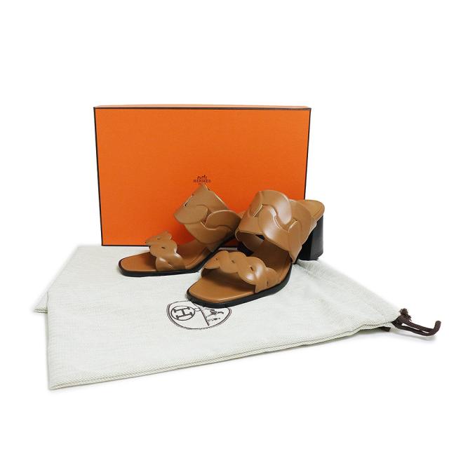 箱つき HERMES エルメス サンダル ギャビー ブラック ゴールド