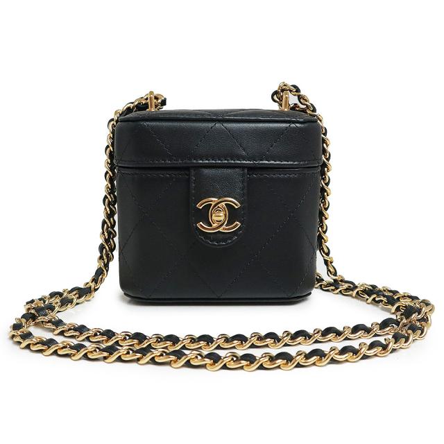 （未使用　展示品）シャネル CHANEL マトラッセ チェーン クラッチ ミニ バニティ ショルダーバッグ 斜め掛け ラムスキン レザー ブラック 黒 ゴールド金具 AP3459 箱付