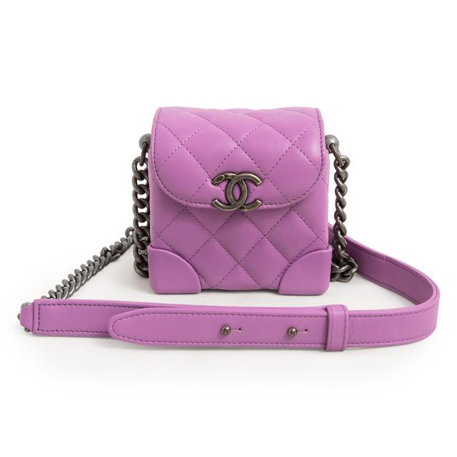 （未使用保管品）シャネル CHANEL バニティ マトラッセ チェーン ショルダーバッグ 斜め掛け ラムスキン レザー パープル 紫 アンティークシルバー金具 AS1348