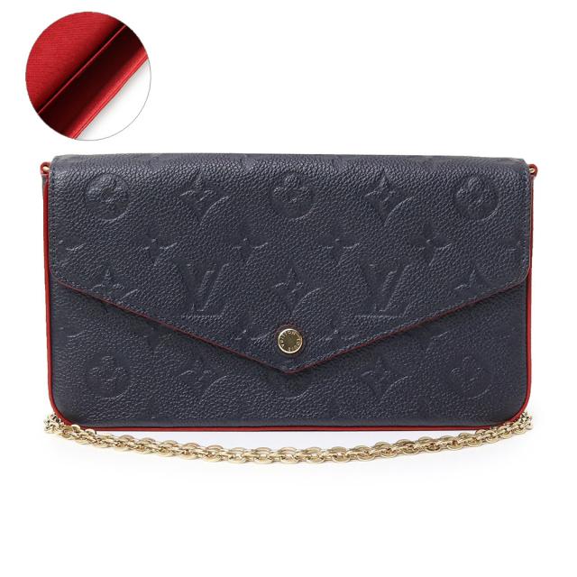 （新品・未使用品）ルイ ヴィトン LOUIS VUITTON ポシェット フェリシー 2WAY クラッチ チェーン ショルダーバッグ 斜め掛け モノグラムアンプラント レザー マリーヌルージュ ネイビー レッド 紺 赤 ゴールド金具 M64099