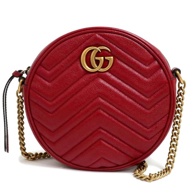（未使用　展示品）グッチ GUCCI GGマーモント チェーン ショルダーバッグ 斜め掛け キルティングレザー レッド 赤 ヴィンテージゴールド金具 550154