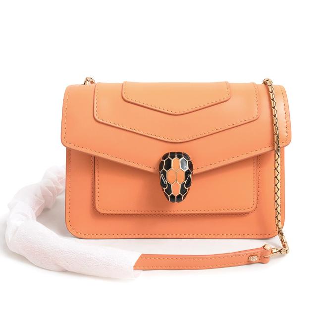 （新品・未使用品）ブルガリ BVLGARI セルペンティ フォーエバー スモール チェーン ショルダー クロスボティバッグ 斜め掛け カーフスキン レザー オレンジ ゴールド金具 291309