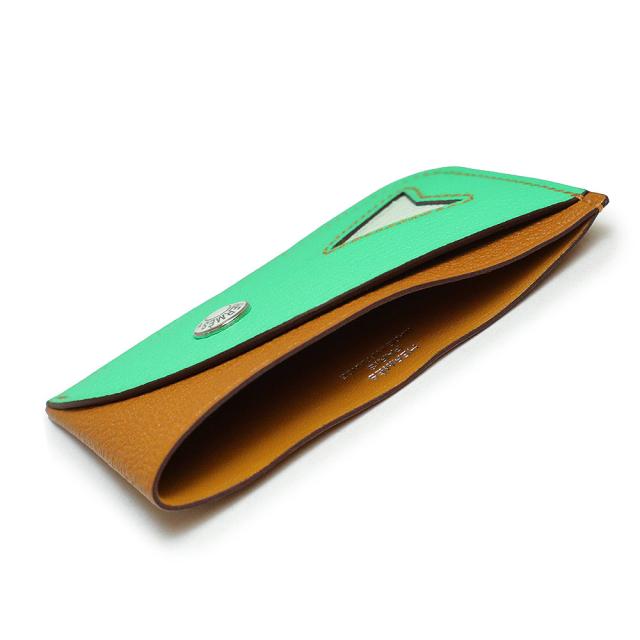 （新品・未使用品）エルメス HERMES ポワソン カードケース シェブル シェーブルミゾール レザー キャラメル ヴェールコミック ヴェールフィズ グリーン ブラウン 緑 茶 シルバー金具 B刻印 箱付_2