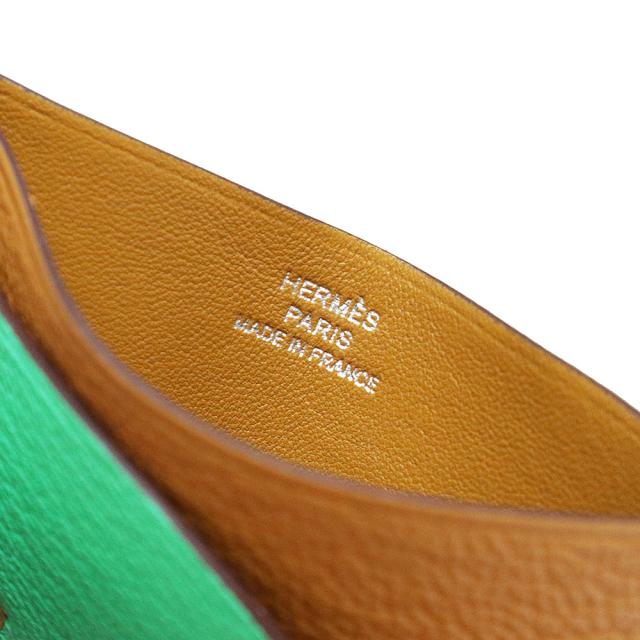 （新品・未使用品）エルメス HERMES ポワソン カードケース シェブル シェーブルミゾール レザー キャラメル ヴェールコミック ヴェールフィズ グリーン ブラウン 緑 茶 シルバー金具 B刻印 箱付_5