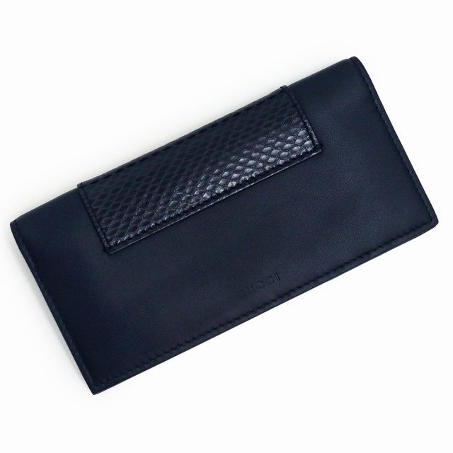 （未使用　展示品）グッチ GUCCI 二つ折り長財布 札入れ レザー パイソン エキゾチックレザー ダークネイビー 紺 386836