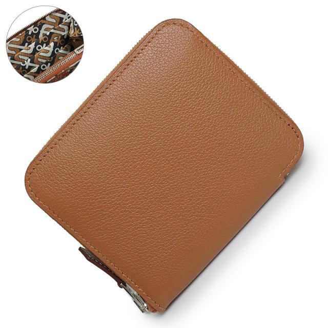 （新品・未使用品）エルメス HERMES アザップ コンパクト シルクイン ANCRES アンクル ケース 小銭入れ 財布 ヴォーエバーカラー レザー ゴールド チャイ クレ ブラウン 茶 シルバー金具 W刻印 箱付