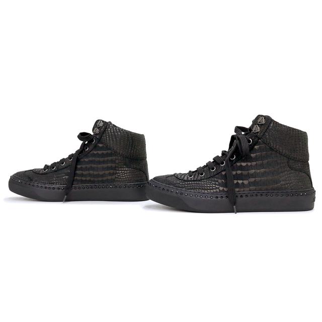 ラフシモンズ白クロコ型押し本革ハイカット靴スニーカー鰐クロコダイル柄ワニ革レザー クロコ 型押し（スニーカー｜メンズ靴）：靴の通販