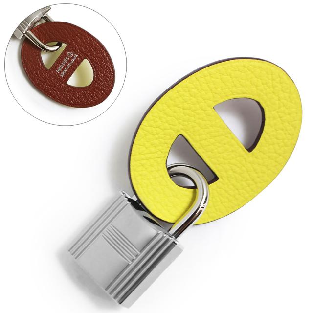 （新品・未使用品）エルメス HERMES プティ アッシュ H マイヨン カデナ シューズアクセサリー チャーム シェブル シェーブルミゾール ヴォーエバーカラー レザー イエロー ブラウン 黄 茶 シルバー金具 箱付